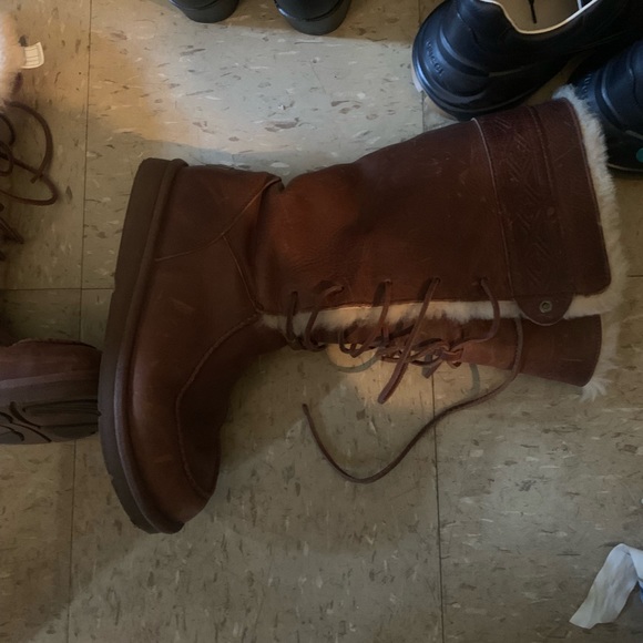 UGG Australia Tularosa Aztec Leather Lace Up Tall Boot Chocolate - Picture 12 of 15